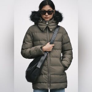 Zara Waterproof Hooded Puffer Down Coat Jacket Brown Beige Tan New Gorgeous Warm